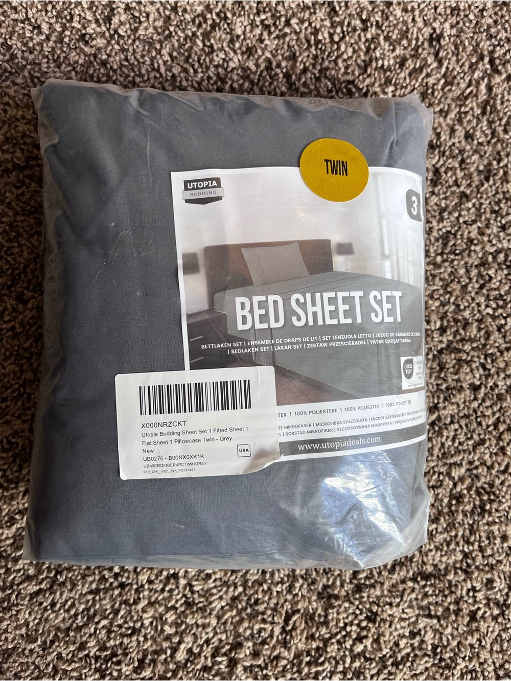 Twin Bed Sheet Set - Gray